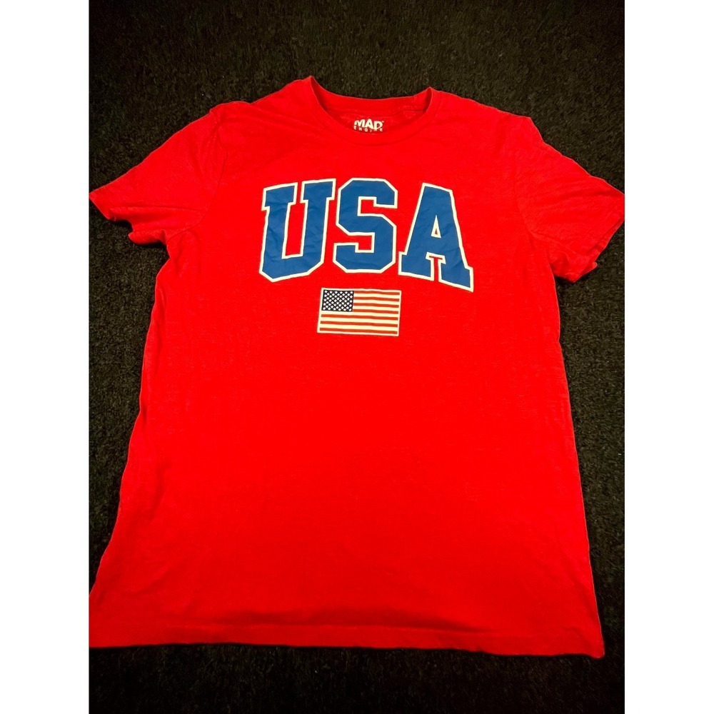 Mad Engine T Shirt Mens 2X Red Patriotic USA Flag Graphic Print Logo Cotton